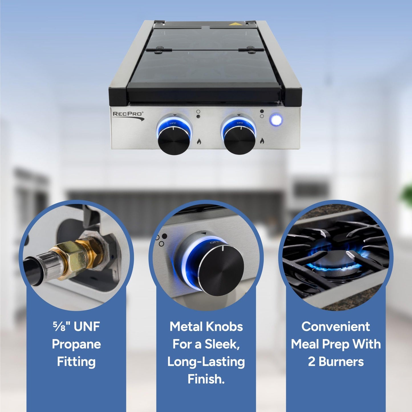 RecPro RV Built In Gas Cooktop | 2 Burner or 3 Burner | RV Cooktop Stove | 6,500 and 8,000 BTU Burners | Cover Included (Stainless Steel, 2-Burner)