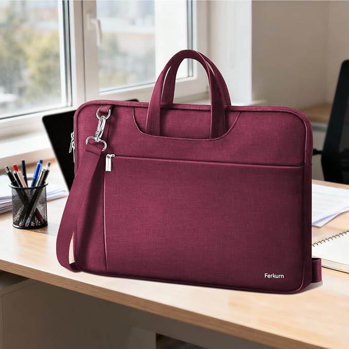 Ferkurn Laptop Case Bag Women Men Computer Sleeve with Shoulder Compatible with HP/Inspiron/Thinkpad/Vivobook/MSI/Surface, 15.6 inch, Red