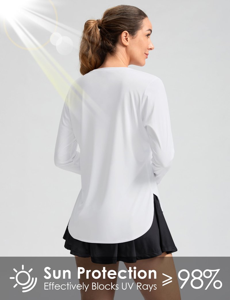 Women's Sun Shirts UPF 50+ Long Sleeve UV Protection Shirt Lightweight Quick Dry Workout Hiking Tops for Women(White Stripe,XS)