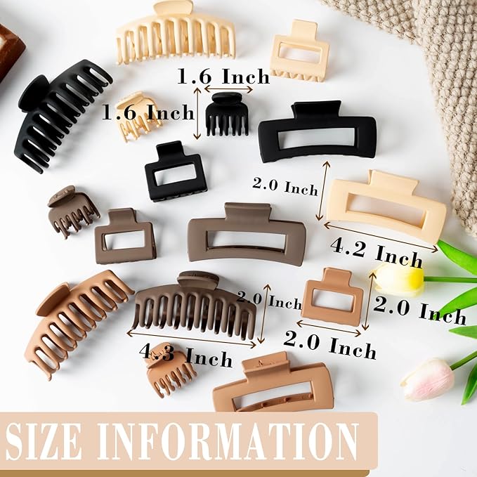 16 PCS 4.4" Large Hair Clips FDBJulyy Clip for Girls,4 Styles 4 Colors 16 Pack Strong Hold Matte Claw Hair Clip for Women Thick Hair & Thin Hair, 90's Vintage Claw Clips