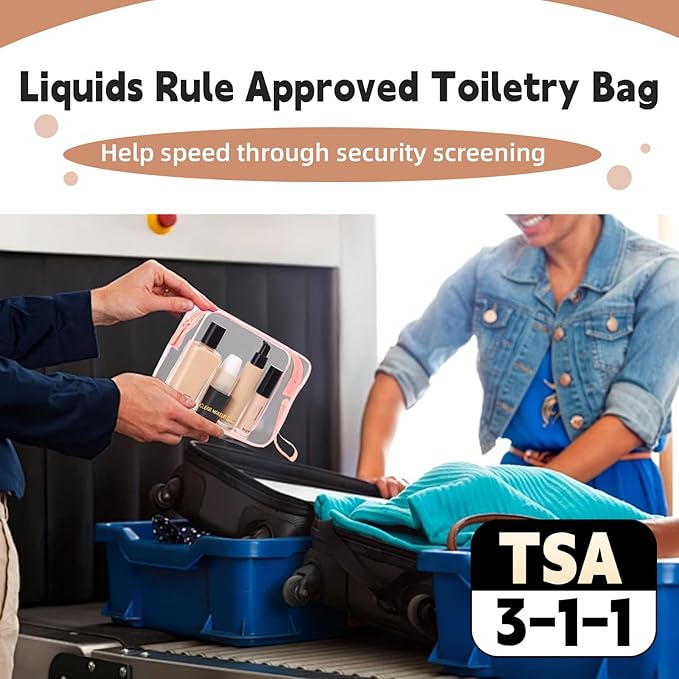 Clear Makeup Bag,2 Pack TSA Approved Toiletry Bag Travel Toiletry Bag Hanging Makeup Cosmetic bag for Women Men (Rose gold)