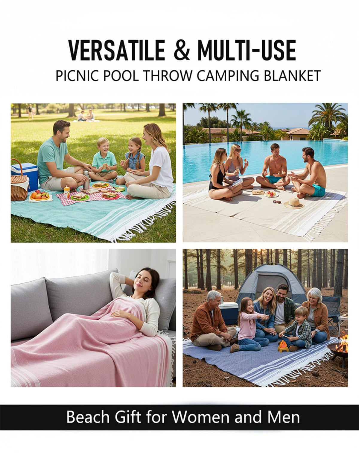 Yongoes Oversized Turkish Beach Towel Blanket Cotton Giant XL Sandproof Towels Huge Linen XXL Extra Large Big Throw Quilt Blankets for Adults Cloud Travel Camping Glamping Accessories Essentials