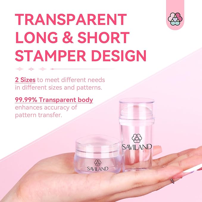 Saviland French Tip Nail Stamp: 4PCS Nail Art Stamper Kit Clear Silicone Nails Stamping Long & Short Jelly Stamper with Scrapers Nails Stamper Kit for French Manicure Home DIY Salon