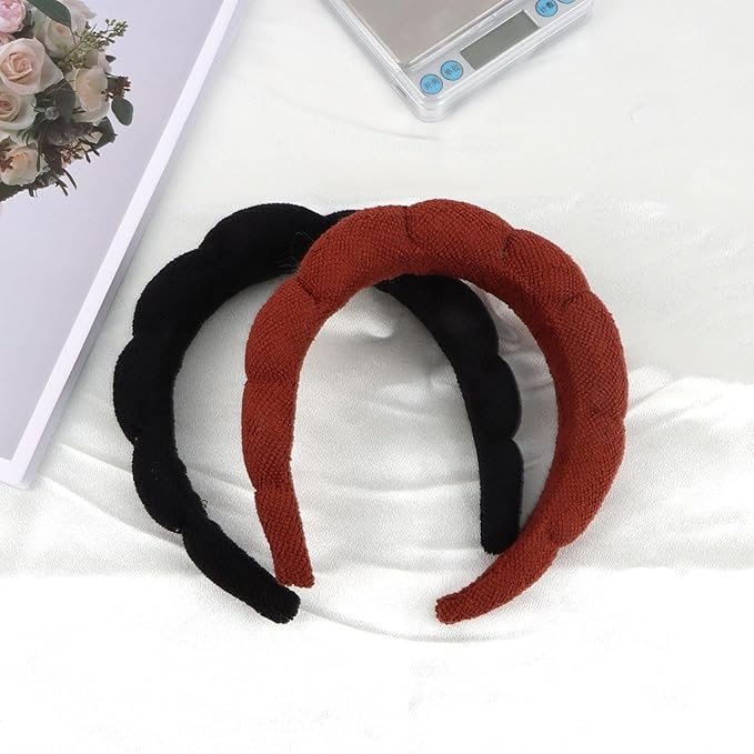 AMCAMI 2 PCS Puffy Spa Headband for Women Sponge Headbands for Girls Terry Towel Cloth Fabric Head Band for Face Washing, Skincare, Makeup Removal, Facial Mask, Shower, Hair Accessories
