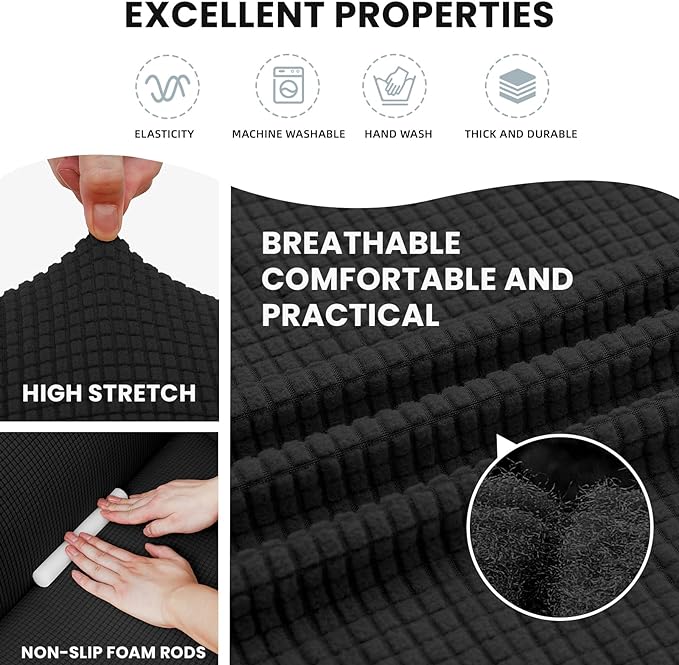 LURKA Stretch Loveseat Sofa Slipcovers 1 Piece Couch Covers for Sofa Furniture Protector Full Sofa Covers with Elastic Bottom for Kids and Dog (Medium, Black)