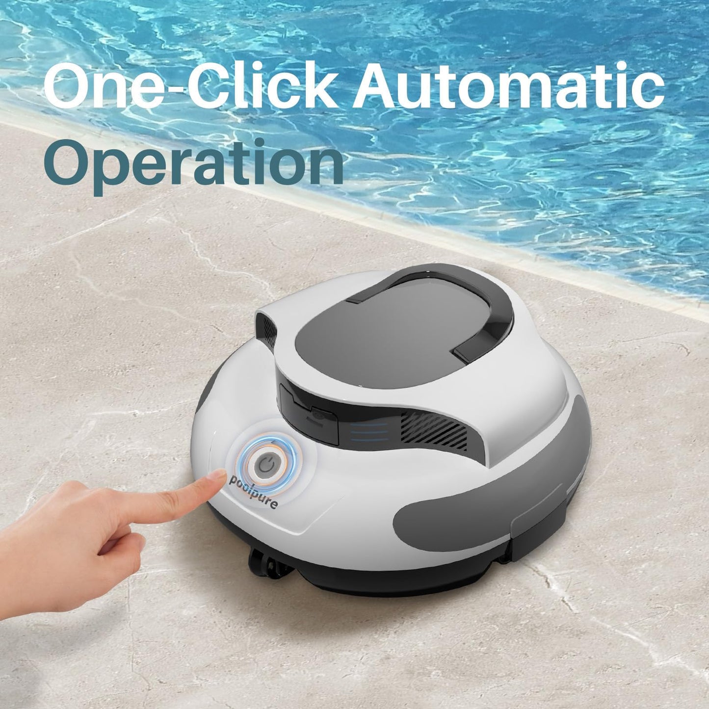 POOLPURE Cordless Robotic Pool Cleaner - Dual 30W Motors, 100Min Runtime, for Above & In-Ground Pools Up to 1000 Sq.Ft, Auto-Parking, Advanced Waterproof Technology