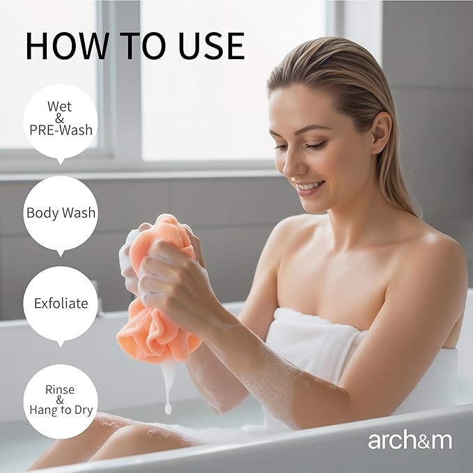 ARCH&M Exfoliating Body Towel (3 Pack) for Glowing, Silky-Smooth Skin - Japanese Beauty Washcloth for Deep Exfoliation & Improved Circulation in the Shower (Blue x 3)