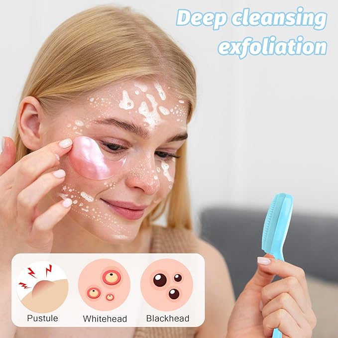 2Pack Silicone Face Brush Manual Face Scrub Brush Soft Facial Brushes Waterproof Exfoliating Face Brush Skin Friendly Face Cleaner Brush for Women and Men Blackheads Makeup Residues Removal(Blue)