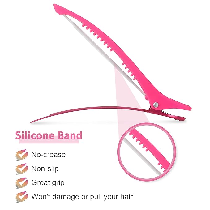 AIMIKE 12pcs Hair Clips Set - No Crease Duck Billed Clips with Silicone Band for Styling, Cutting, and Sectioning Salon Hair