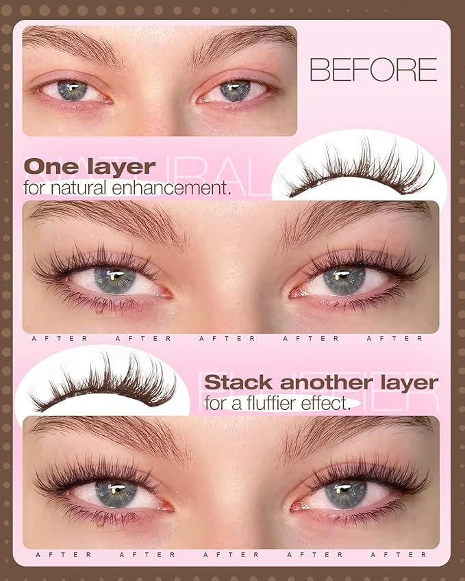 Brown Lash Clusters 8-12MM Wispy Eyelash Clusters Short Fairy Cluster Eyelash Extensions Natural Cluster Lashes Extensions Easy Wider-Band Anime Individual Lashes for Soft Glam (CC Curve, 144Pcs)