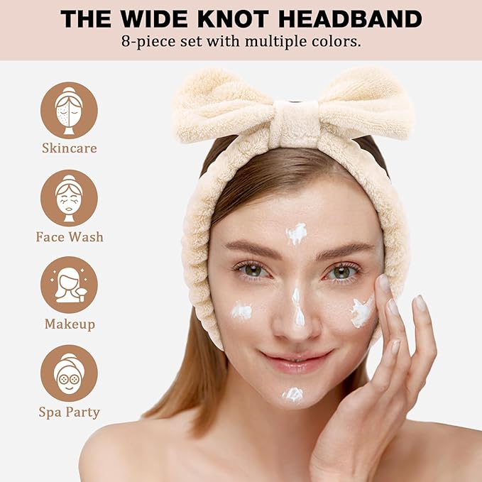 YOOVR 8pcs Spa Headband, Mothers Day Gifts Bulk, Stocking Stuffers for Teen Girls Women, Skincare Makeup Face Wash Headband, Hair Accessories, Party Favors for Adult, Easter Baskets Stuffers (Classic)