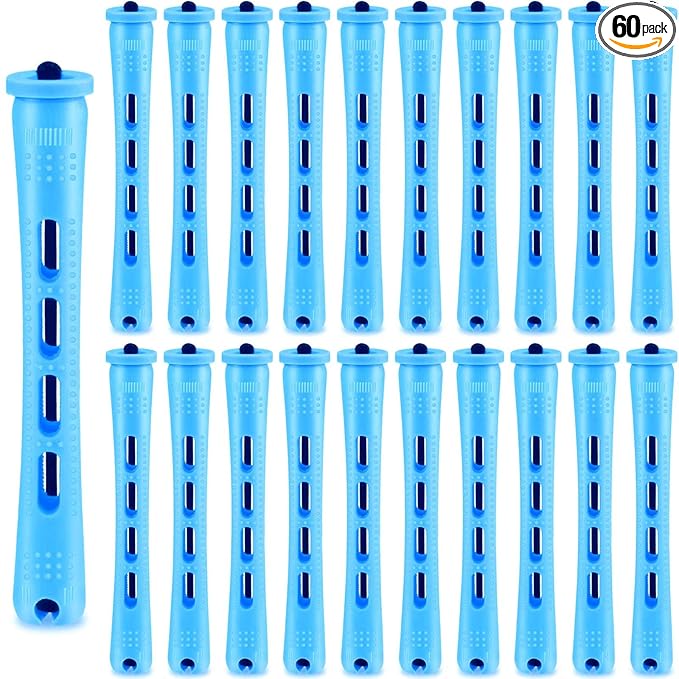 WILLBOND 60 Pcs Perm Rods for Long Hair Plastic Curl Rods Cold Wave Irons Curling Roller for Hair Styling Hairdressing Tools(0.35 Inch,Blue)