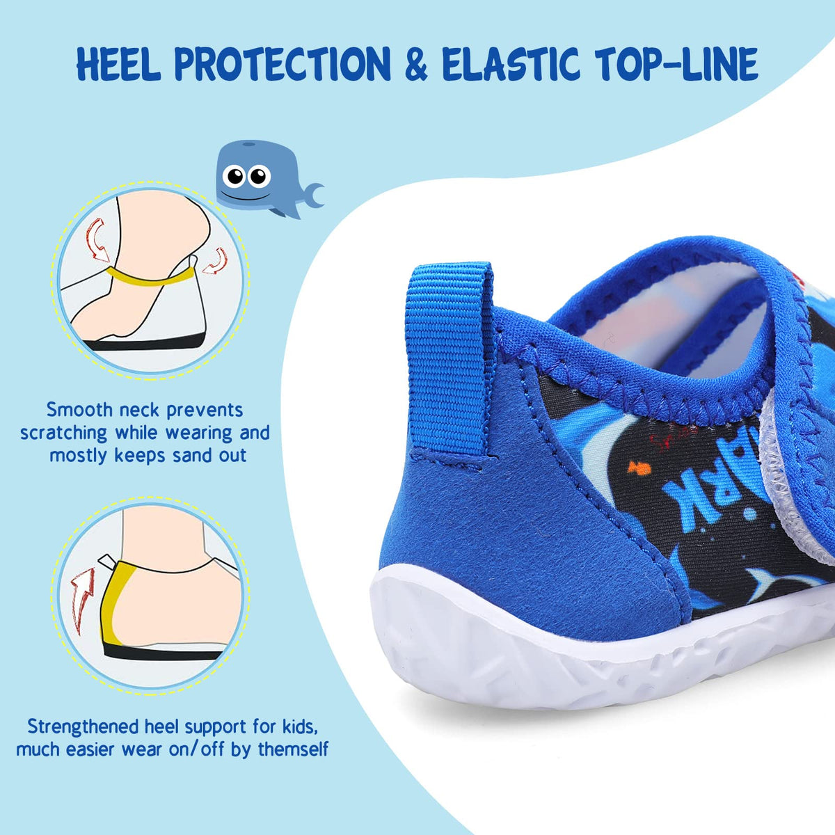 LeIsfIt Toddler Water Shoes Boys Girls Barefoot Aqua Socks Kids Breathable Quick-Dry Swim Shoes for Beach Pool Surf, Blue Shark, 6 Toddler
