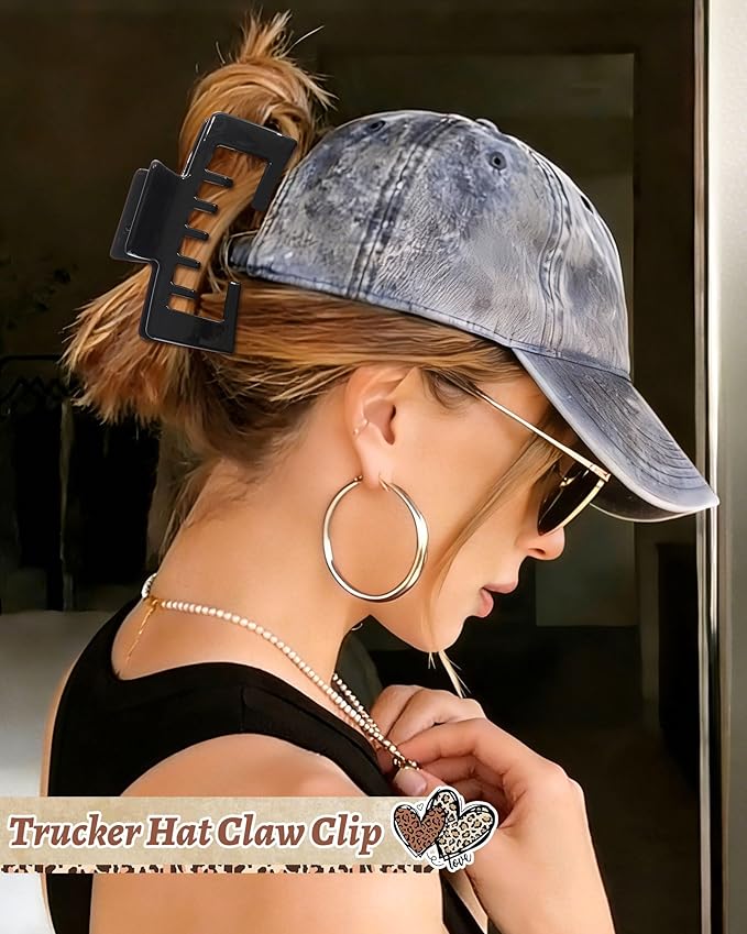 Hat-Friendly Claw Clips for Baseball Caps - 4 Pcs Trucker Hat Hair Clips for Women, Claw Clips for Thick Hair Hat Hairstyles, Gifts Hair Accessories