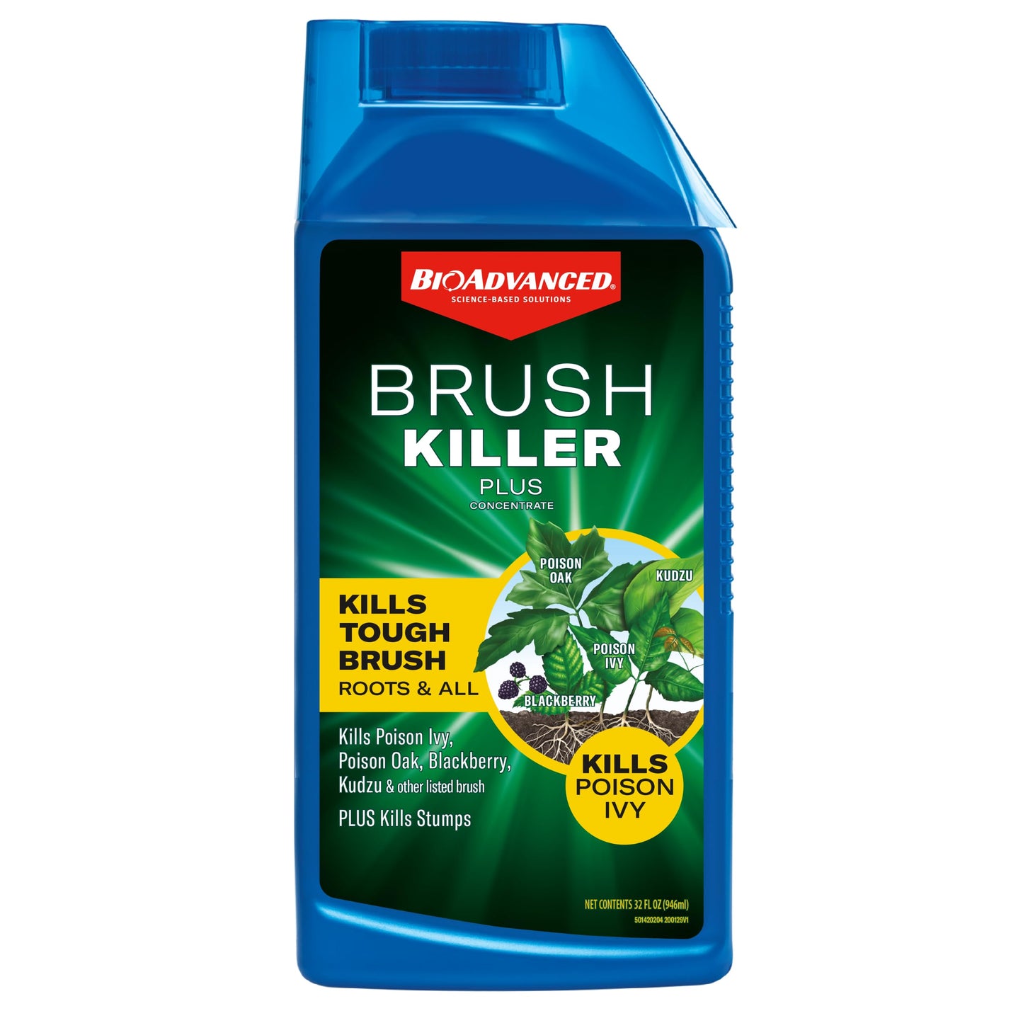 BioAdvanced Brush Killer Plus, Weed Killer Concentrate, 32 oz, Kills Tough Brush Roots & Poison Ivy