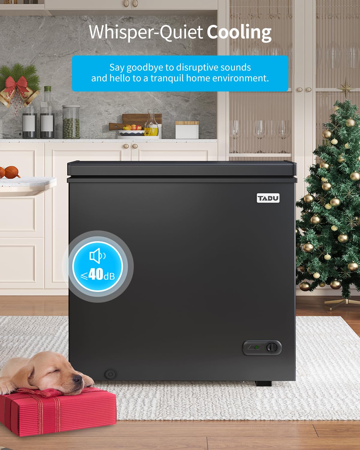 TABU 12.0 Cu Ft Chest Deep Freezer, Large Freestanding Chest Freezer with 7 Level Adjustable Thermostat, Compact Top-opening Deep Freezer with Removable Storage Basket, Black
