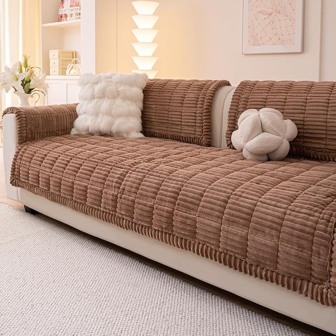 Couch Cover for Dogs Washable, Fuzzy Pet Couch Covers for 3 Cushion Sofa Pet Friendly, Non Slip Sofa Cover (Dark Brown, 35" x 63"/90 x 160cm)