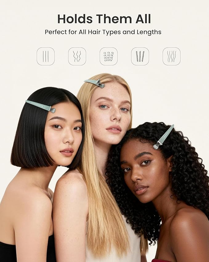 AIMIKE 4.8" Hair Clips for Styling – Built-In Silicone Band Duckbill Hair Clips, No-Crease Sectioning Clips for Thick, Curly Hair, Ideal for Makeup, Hairstyling & Rollers, 6-Pack, Sage Green
