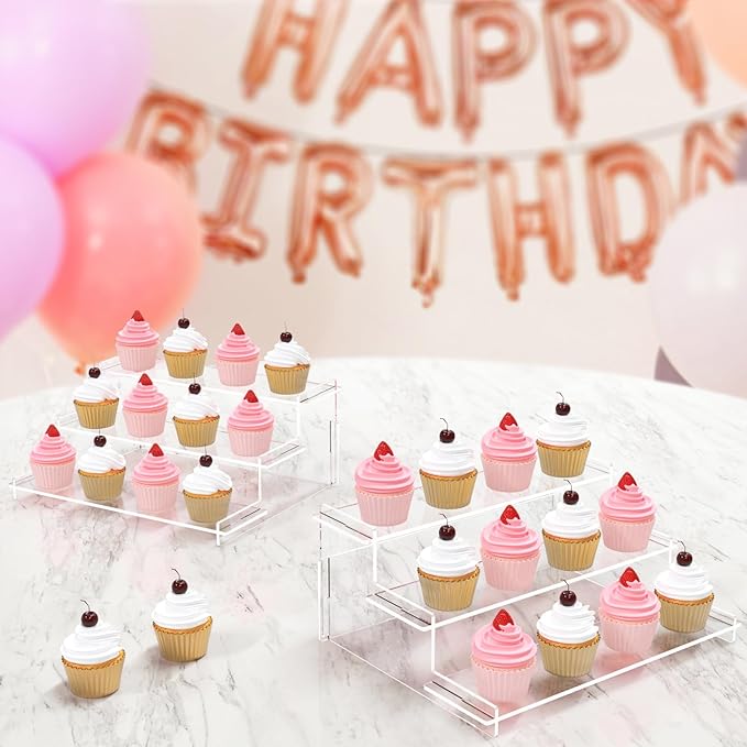 Acrylic Risers Display Stand, 3 Tier Cupcake Holder, Clear Perfume Organizer Stand, Display Shelf for Figures and Collection, Dessert Shelves for Party, Display Risers for Decoration and Organizer