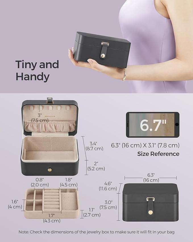 SONGMICS Jewelry Organizer Box, Travel Jewelry Case, 2-Layer Travel Case for Earrings, Necklaces, Bracelets - Portable Jewelry Storage with Large Capacity, Gift Idea, Slate Gray UJBC166G01