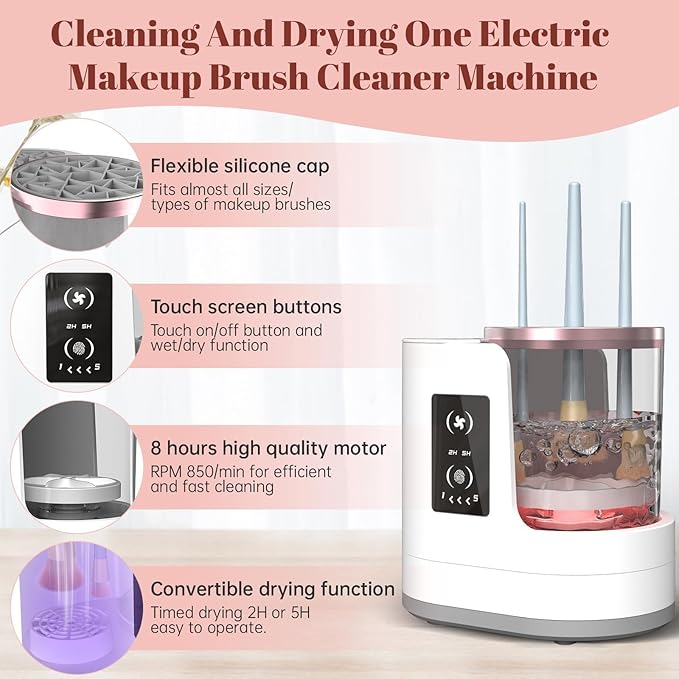 Electric Makeup Brush Cleaner Machine With Makeup Brush Dryer-Holder-Portable Automatic USB Cosmetic Brushes Cleaner Tool for All Size Beauty Makeup Brush Set,Eyeshadow, Blush Brush (white)