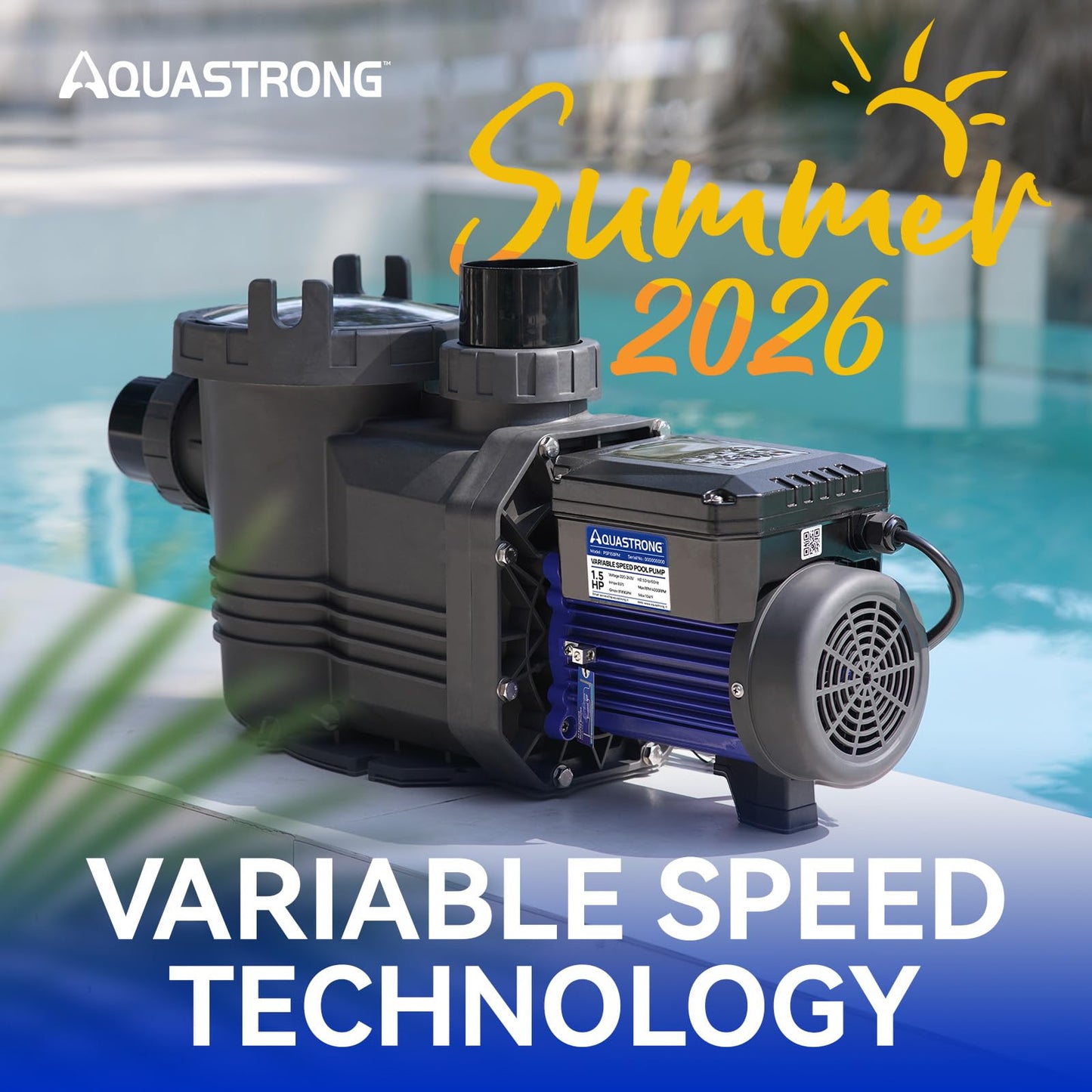 Aquastrong Variable Speed Pool Pump In/Above Pool Pump Energy Efficient High Flow Powerful Self Primming Swimming Pool Pumps with Filter Basket,Dark Black