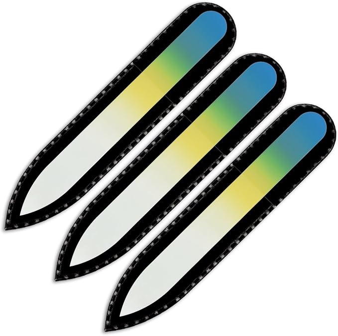Mont Bleu Rainbow Crystal Nail File in Black Pouch - Small - Purse Size - Czech Tempered Glass - Handmade in Czech Republic - Grow Long, Healthy, Beautiful Nails