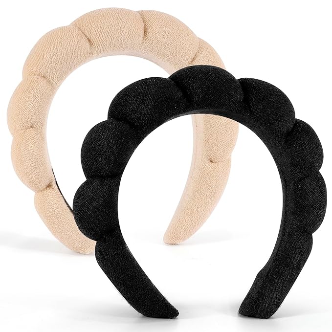 Chanaco Spa Headband - Sponge Hair Band for Washing Face Makeup, Skincare & Face Wash - Black, Khaki - Trendy Gift for Teen Girls & Women