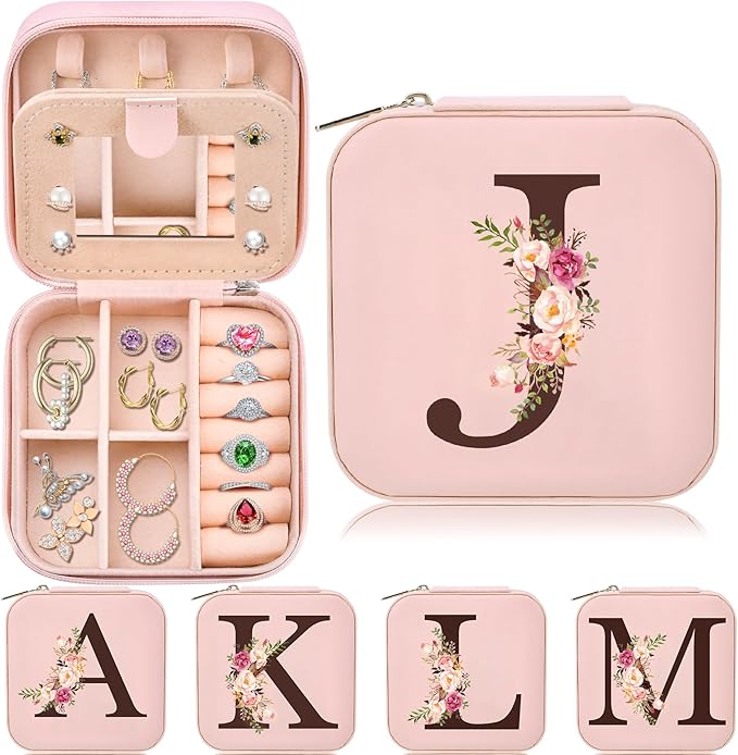 Christmas Gift Ideas, Initial Travel Jewelry Case Box Organizer Personalized Gifts, Fashion Travel Essentials Trendy Stuff Gifts for Teen Girls