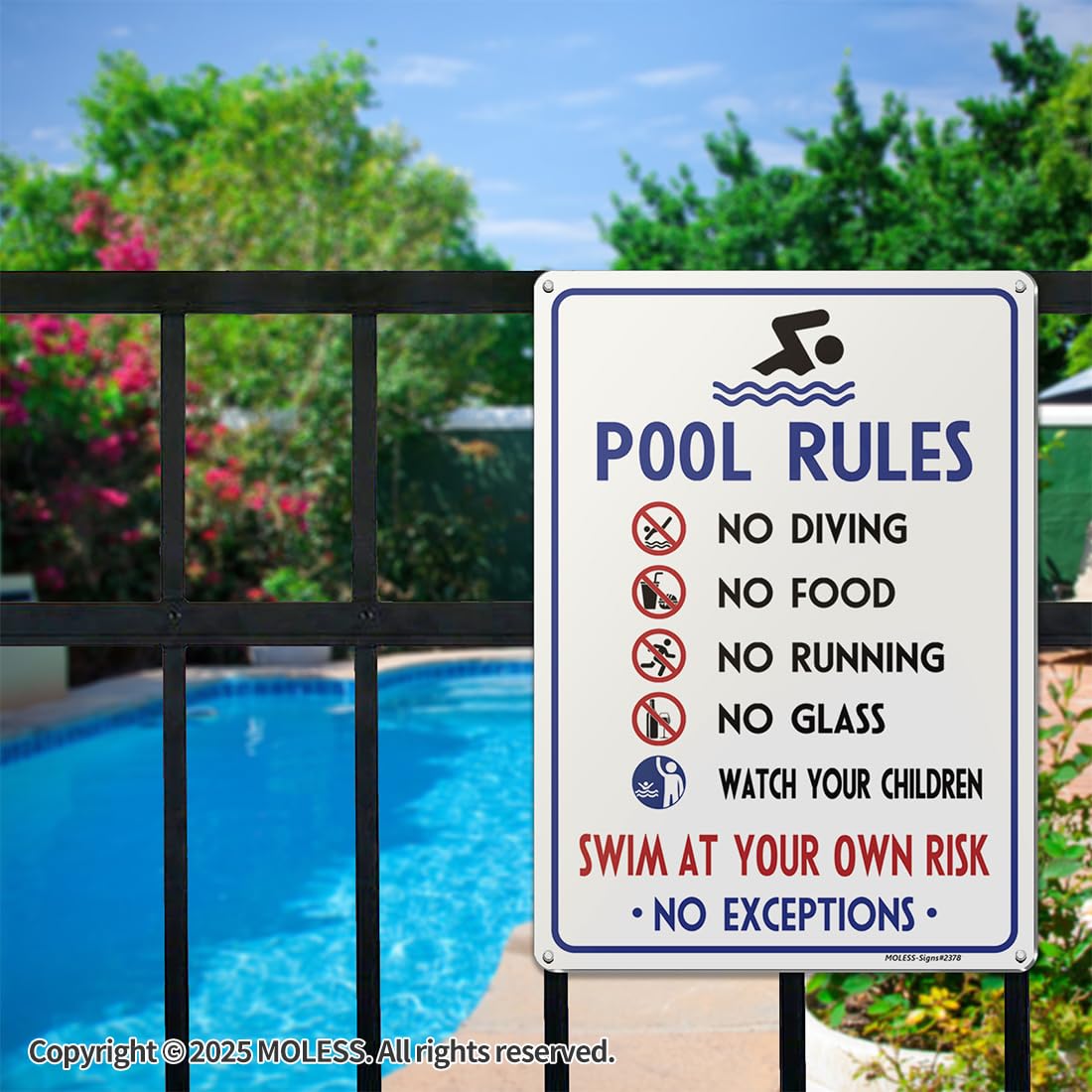 MOLESS 2 Pack Pool Rules Signs Outdoor – 14x10 Inch Pool Signs for Outside, Durable 0.040 Aluminum Weatherproof & UV Protected, Easy to Mount for Pool Safety, 2378-White