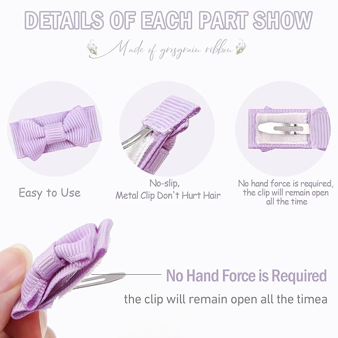CÉLLOT 90 pcs Mini Grosgrain Ribbon Bows - Snap Clips for Baby Toddlers Infants' Fine Thin Hair