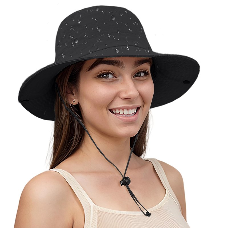 Lanzom Sun Hat for Women Men Wide Brim Waterproof Hiking Hat Foldable Hat for Fishing Gardening Camping Beach(US, Alpha, Small, Medium, Black)