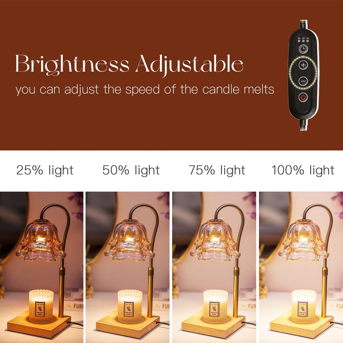 Candeldo Candle Warmer Lamp with Timer: Flower Gold Candle Lamps Height Adjustable Wax Melt Home Decor House Warming Christmas Gift Mom Gift for Women