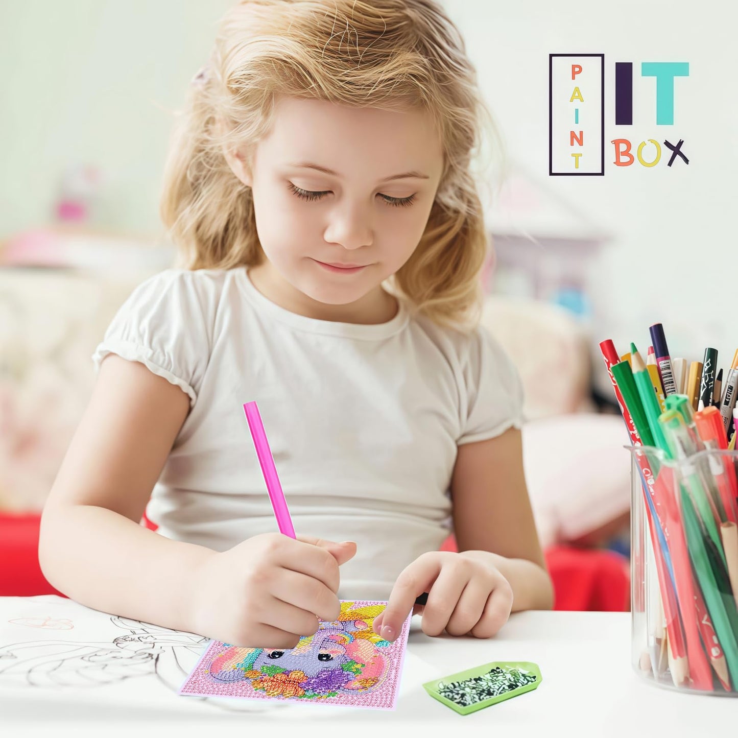 Acelii 6 Pack 5D Elephant Diamond Painting Kits for Kids Beginners,Cute Animals DIY Diamond Art Kit for Kids,Full Round Drill Big Gem Art for Kid,Home Wall Decoration 6X6 inch