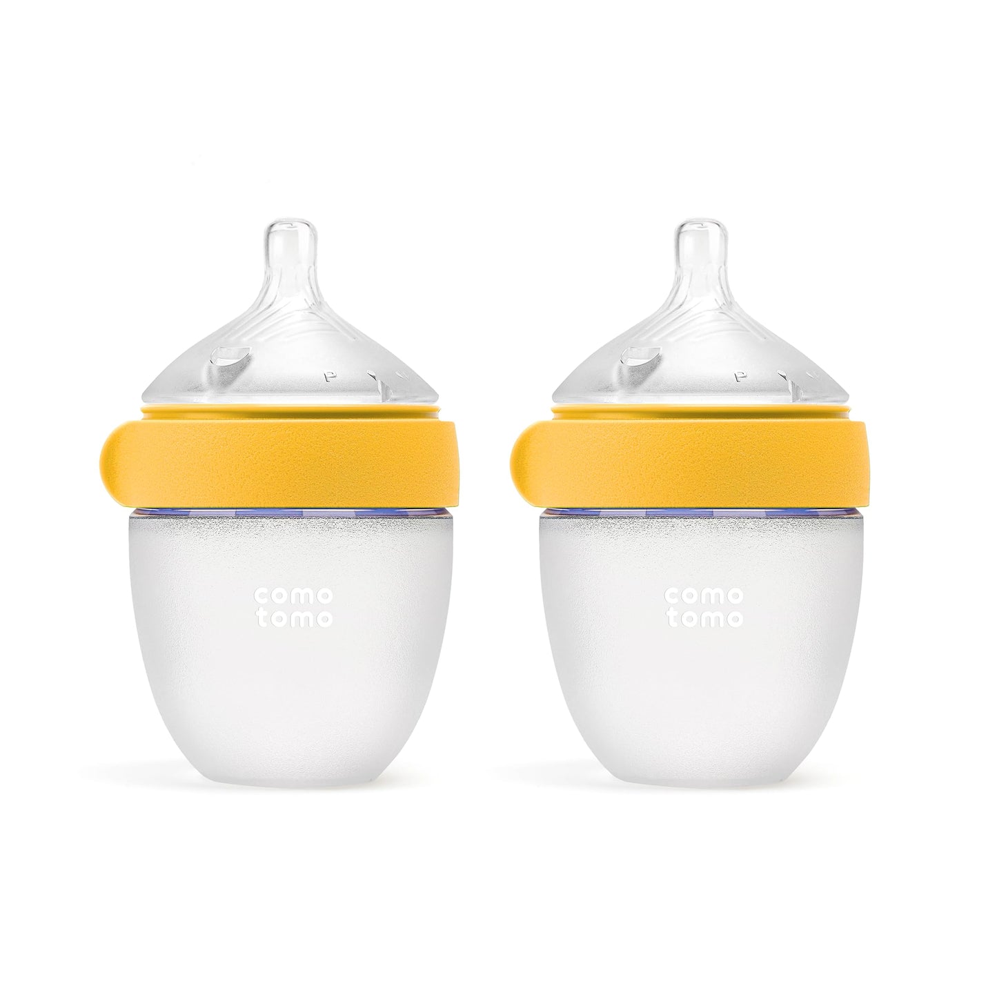 Comotomo Silicone Baby Bottle Gen 2 – 2026 Release (5oz) – True Slow-Flow Nipple for Newborn Feeding (0-3 Months) with Dual Anti Colic Vents for Breast to Bottle Transition, Yellow (Double Pack)