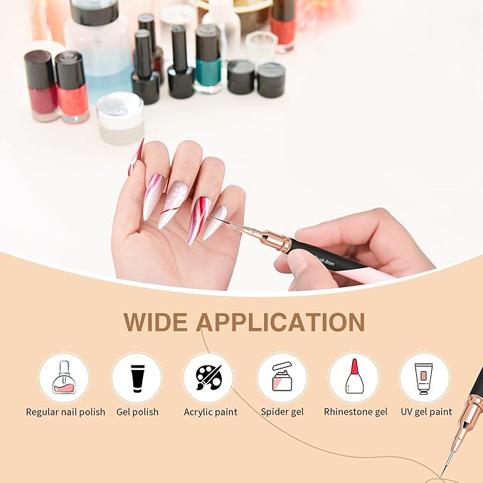 Metallic Nail Art Brushes, 5Pcs Nail Art Liner Brushes, Painting Art Design Brush Set Nail Dotting Drawing Tool for Long Lines, Thin Details, Fine Drawing Sizes 6/9/12/15/18mm, Purple
