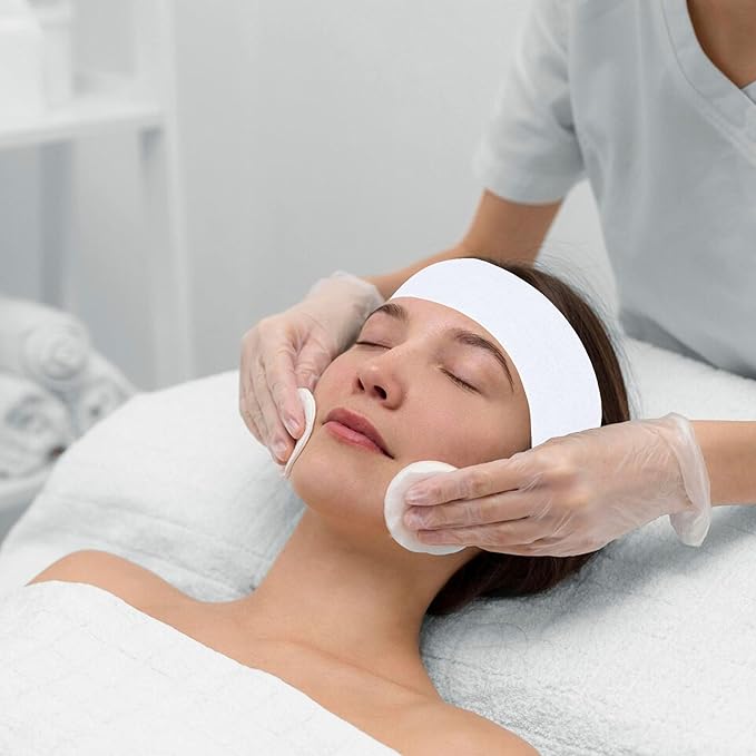 200 Count Disposable Spa Facial Headbands with Convenient Closure,White Stretch Facial Headwraps Soft for Facials Skincare Spa