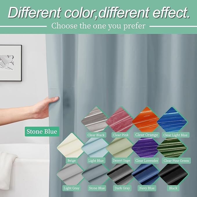Mrs Awesome Blue Shower Curtain Liner with 3 Magnets, 72x72 Premium Flexible Sturdy Plastic Shower Curtain for Bathroom Lightweight & Waterproof, Stone Blue