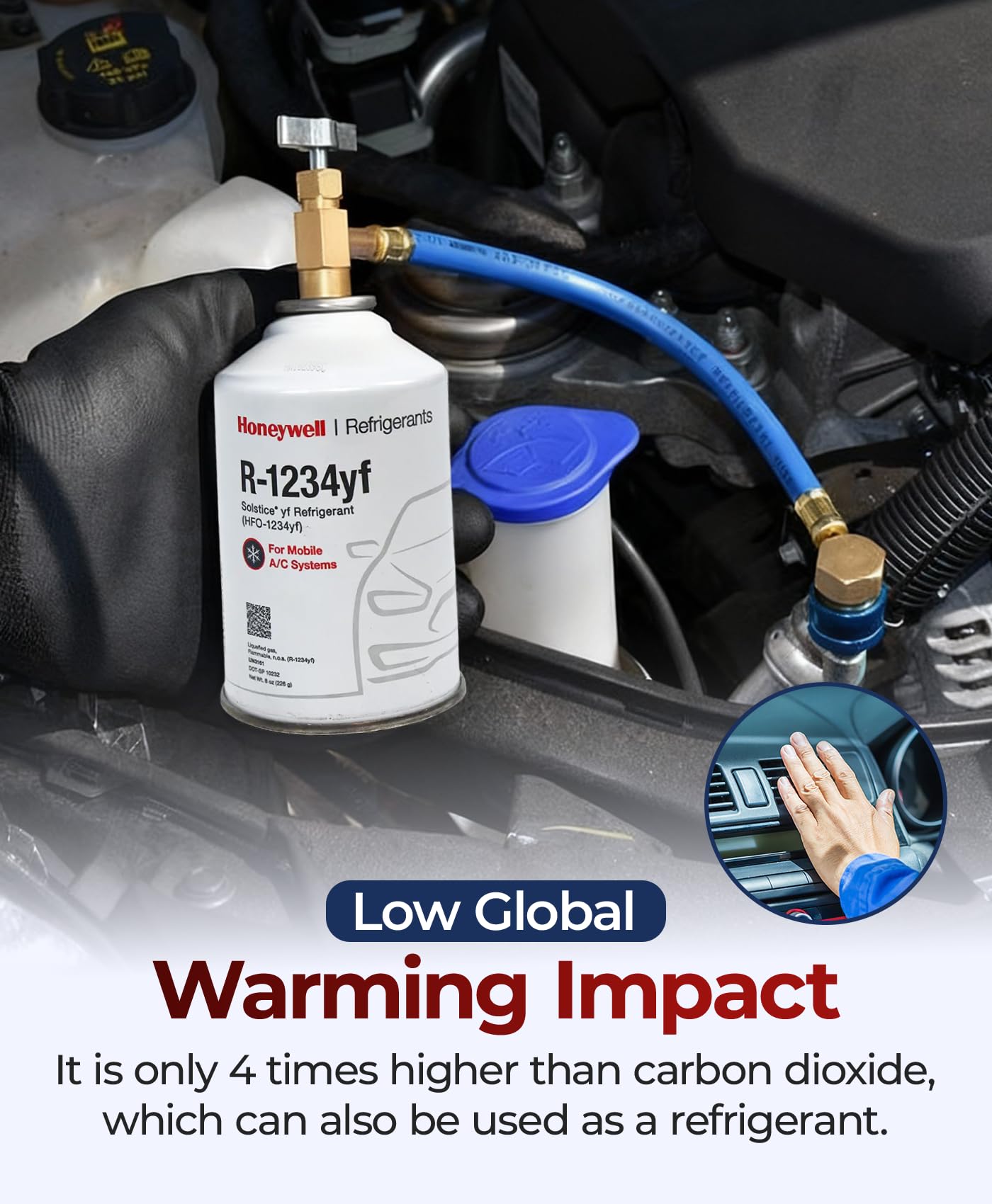 ZeroR® Genuine R1234YF Refrigerant Can for Automotive AC Systems - HFO-R1234YF, SSV Can with Reverse-Thread Design, Included Service Sticker - Compatible with R1234YF Systems - 8 Oz, 4 Can