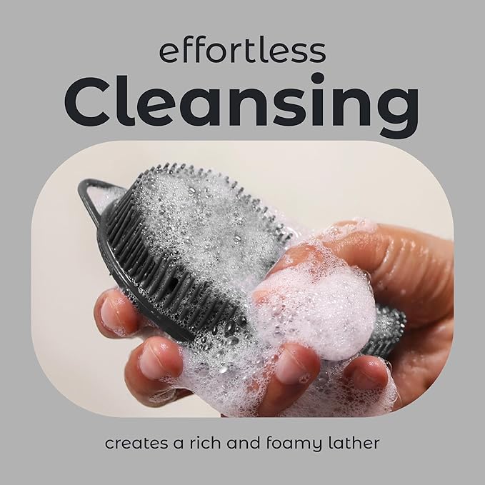 MainBasics Silicone Body Scrubber Dual-Sided Shower Loofah and Scalp Scrubber (Black, Scalp)