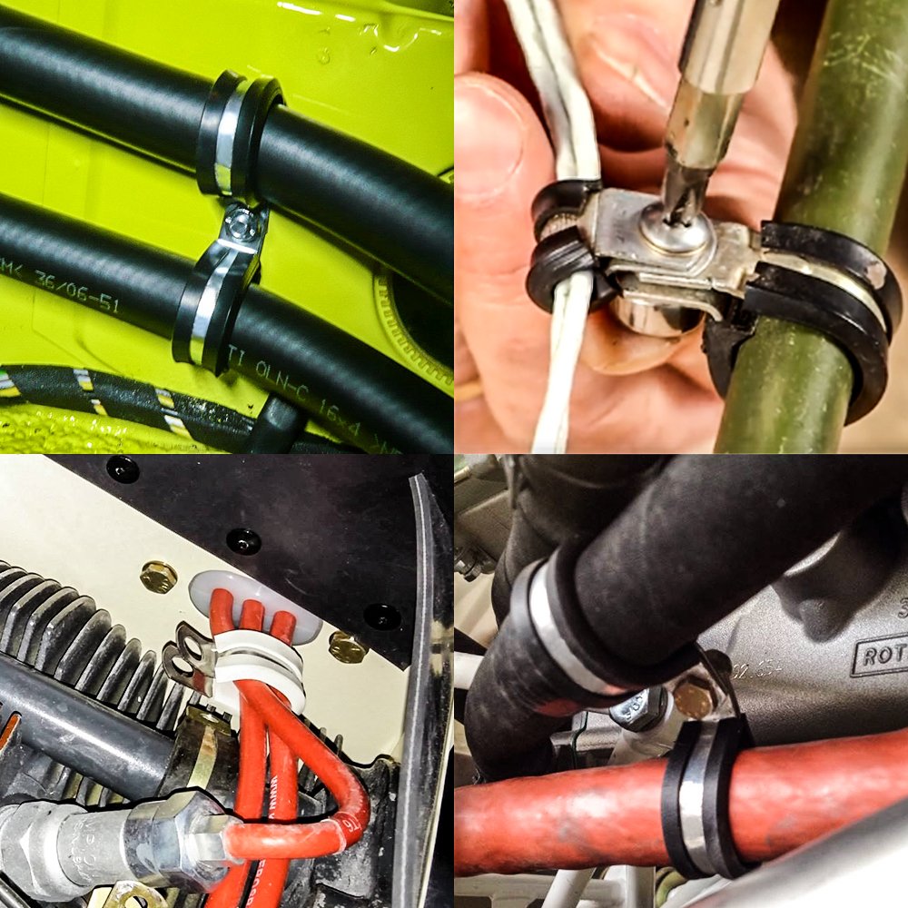 LOKMAN 20 Pack 3/8 Inch Stainless Steel Cable Clamp, Rubber Cushioned Insulated Clamp, Conduit Wire Holder Strap Clips for Tube, Pipe, Cord Installation