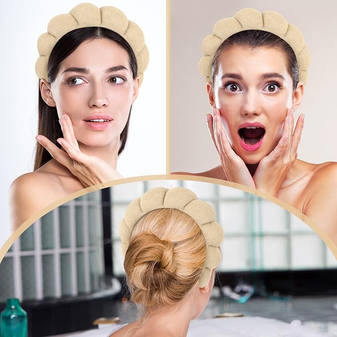 Women Spa Headband, Khaki - Soft, Comfortable, and Absorbent Headband for Washing Face, Makeup Removal, Yoga, Sports, Skincare, Unisex-Adults