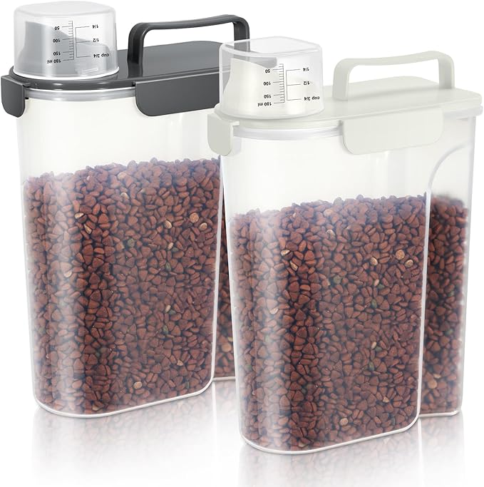 5Lbs Airtight Cat Dog Food Storage Container with Upgraded Large Nozzle BPA-Free, Pet Food Storage Containers for Rice, Grain, Pet Food, Flour, Dog Treat Storage (White & Black, 5L-2pack)