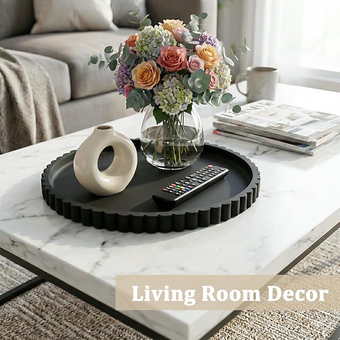 Silicone Bathroom Vanity Tray, Modern Round Decorative Tray for Countertop, Waterproof & Unbreakable Cosmetic Perfume Organizer, Extra-Thick & Sturdy, Easy to Clean Candle Tray (Black, 10 inch)