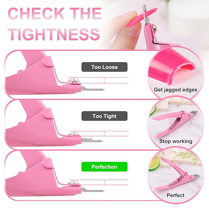Light Pink Premium Nail Clippers with Magnets Sizers for Acrylic Nails, Artificial Fake Nail False Nail Tip Cutter Trimmer Manicure Pedicure Sharp Blade Clip Tool For Salon Home Art Beauty