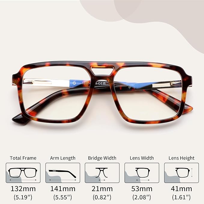 FEISEDY Retro Aviator Blue Light Glasses for Men Women Square Frame Computer Reading/TV/Phones Glasses B0209