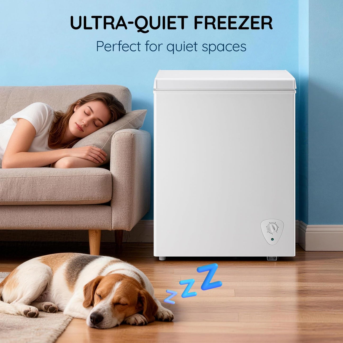TACOOL 4.5 Cu.ft Chest Freezer Mini freezer with Removable Basket 90L Capacity Storage Knob Temperature Control White