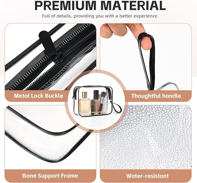 Clear Makeup Bag,2 Pack TSA Approved Toiletry Bag Travel Toiletry Bag Hanging Makeup Cosmetic bag for Women Men (Black).