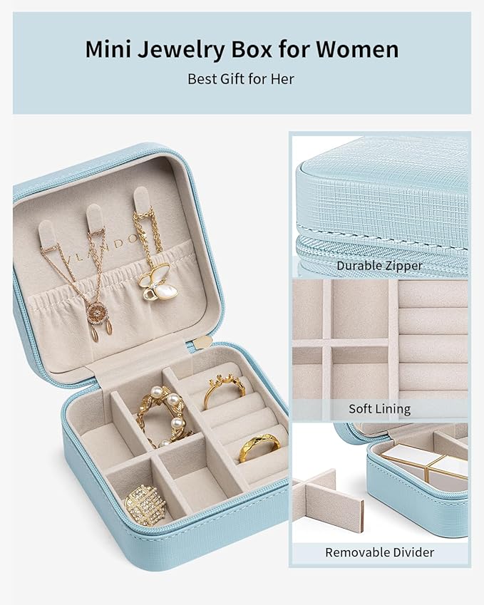 VLANDO Teacher Appreciation Gifts - Travel Jewelry Case - Travel Essentials for Women - Small Jewelry Travel Organizer Case for Girls Women - Blue