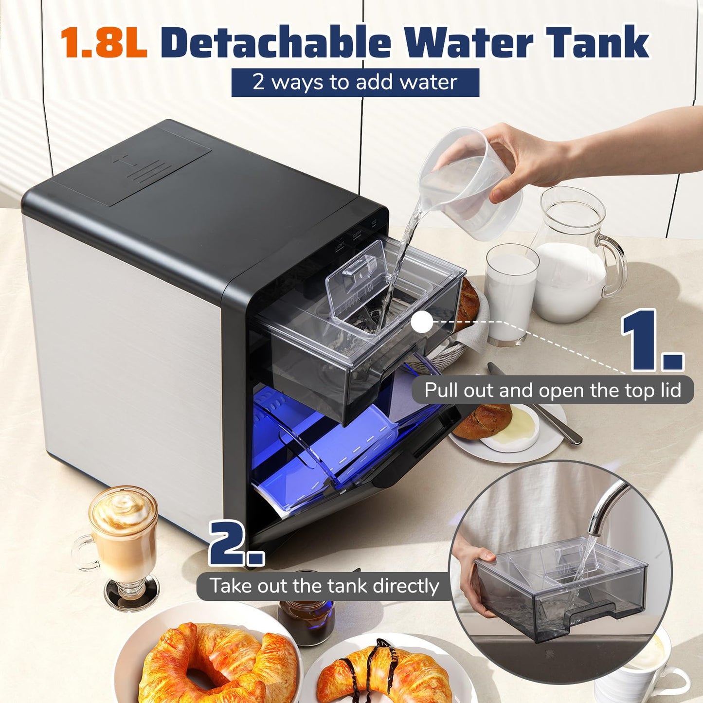 COSTWAY Countertop Nugget Ice Maker, 44 lbs/24H Chewable Sonic Ice Machine w/Self Cleaning, Ready in 6 Mins, Low Noise, Pull-Out Water Tank & Touch Control Panel for Home, Bar, Kitchen, RV